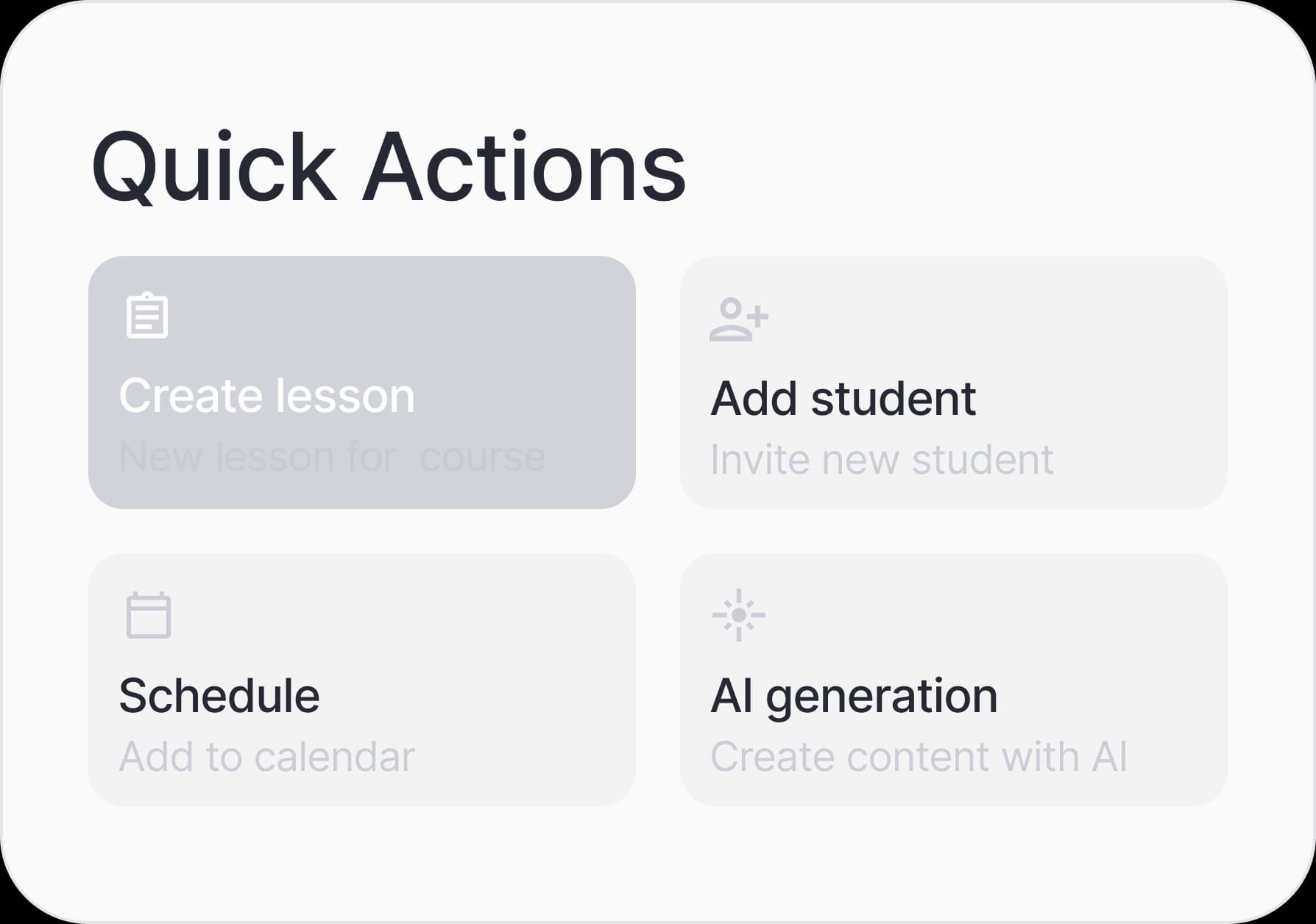 Quick actions panel