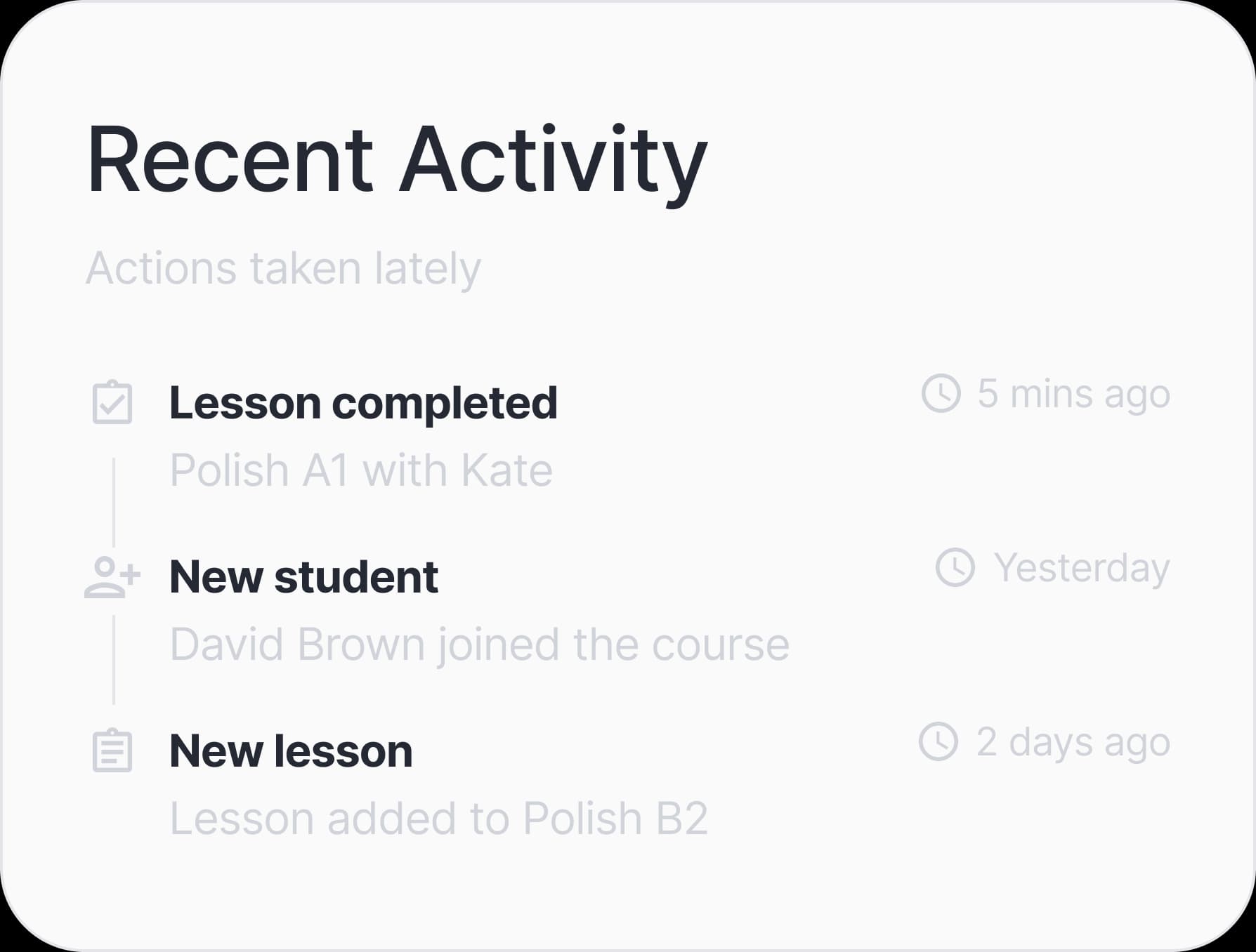 Recent activity panel