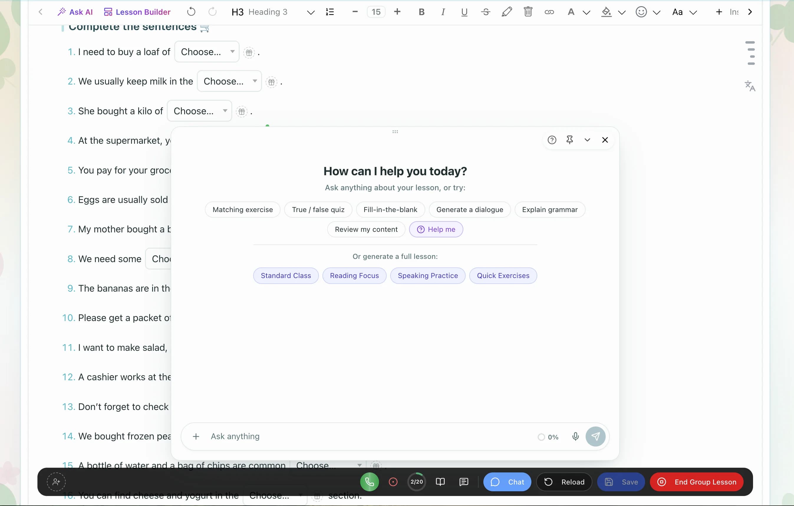 Ask AI right inside the lesson.