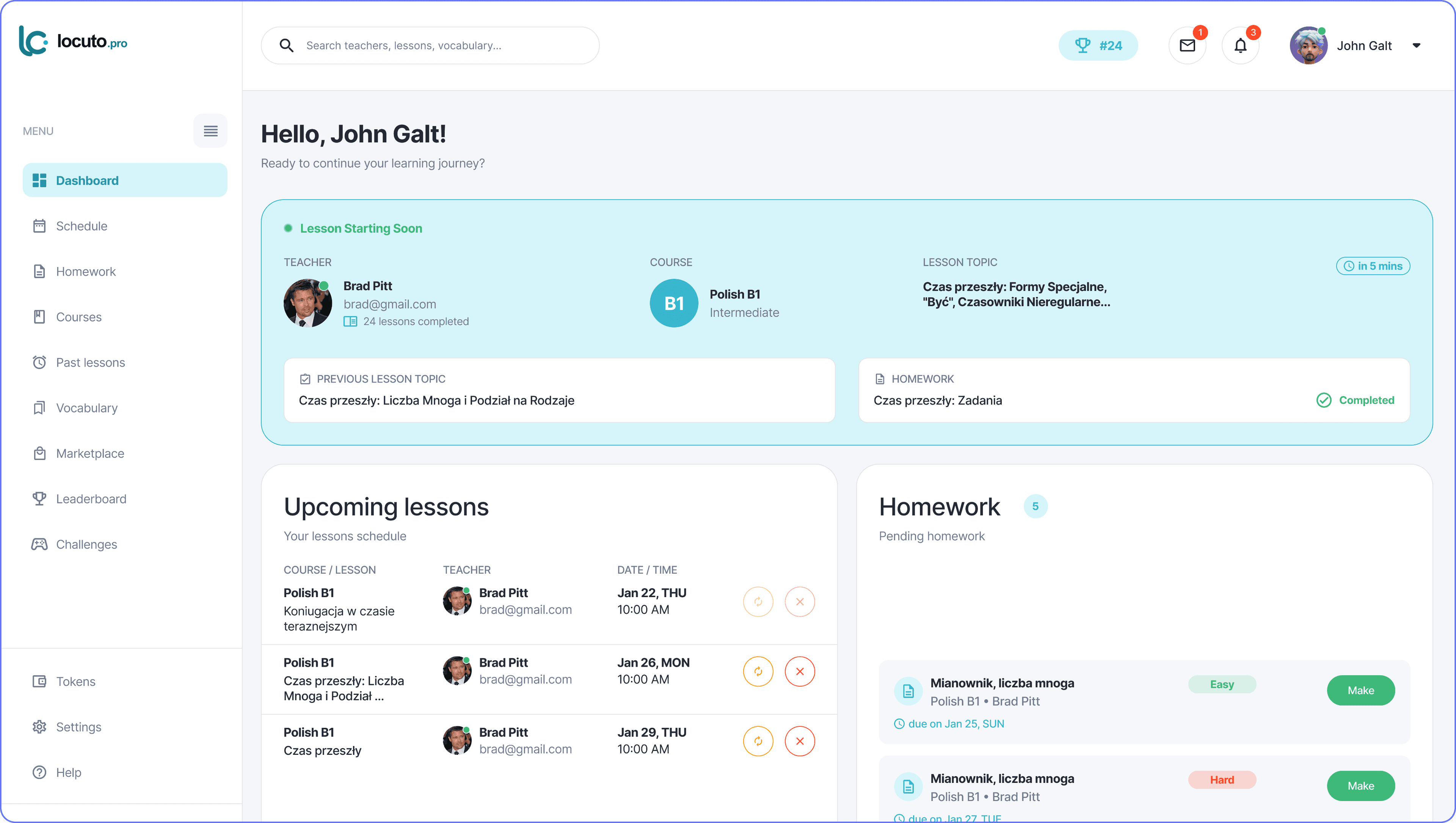 Locuto.PRO platform dashboard