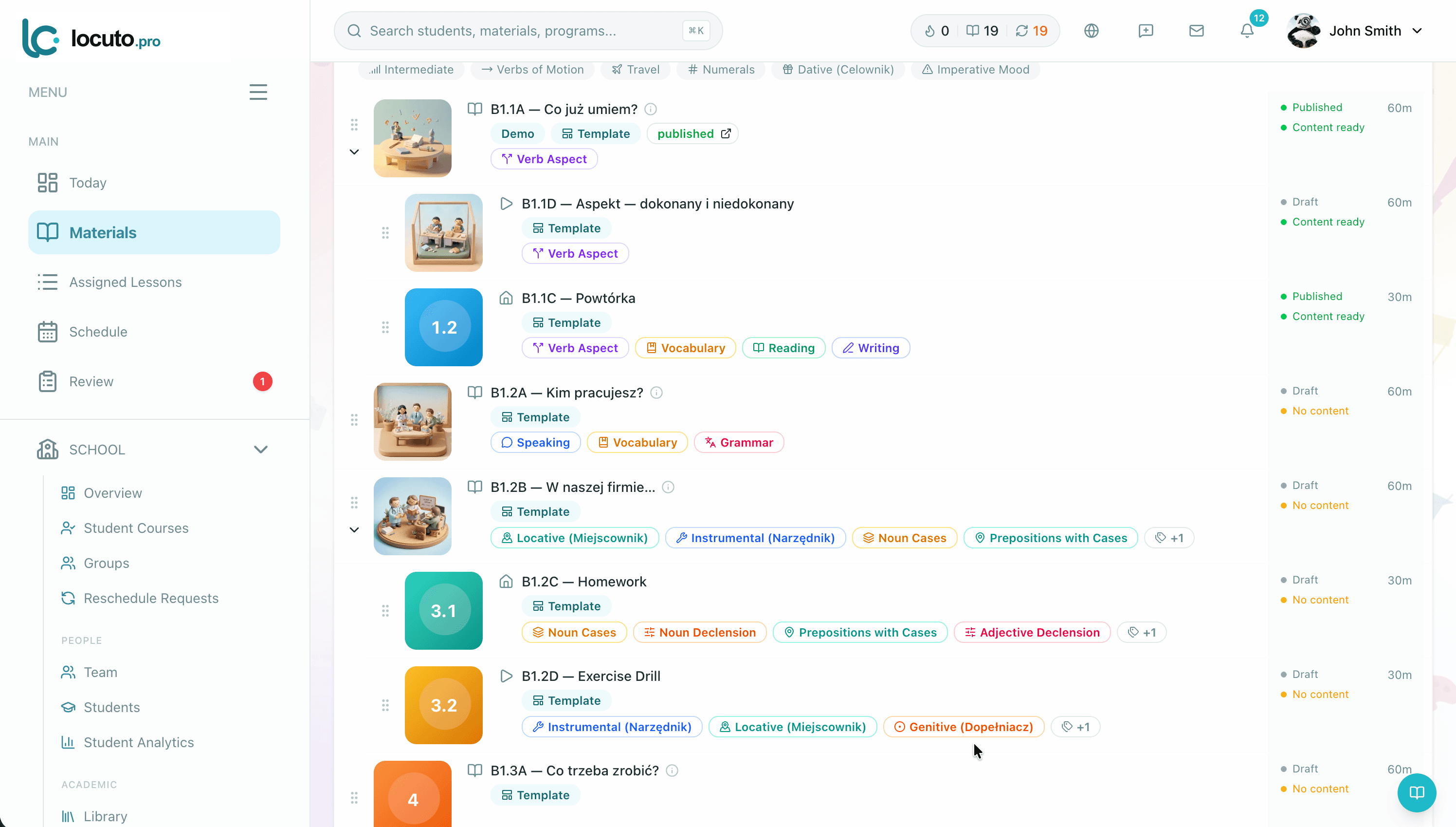 School courses and learning path management
