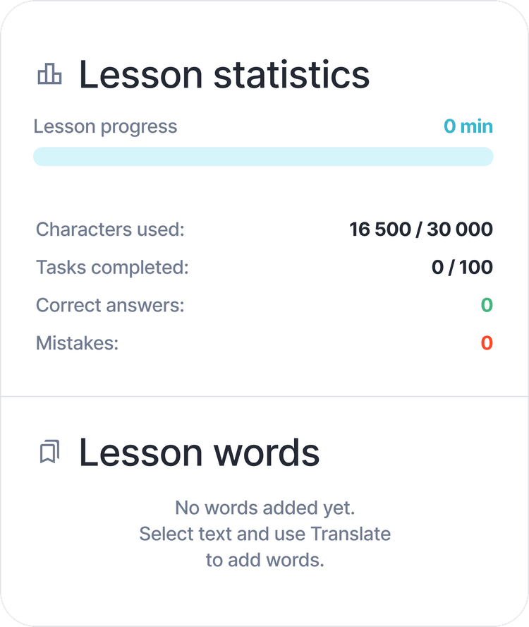 Lesson statistics preview