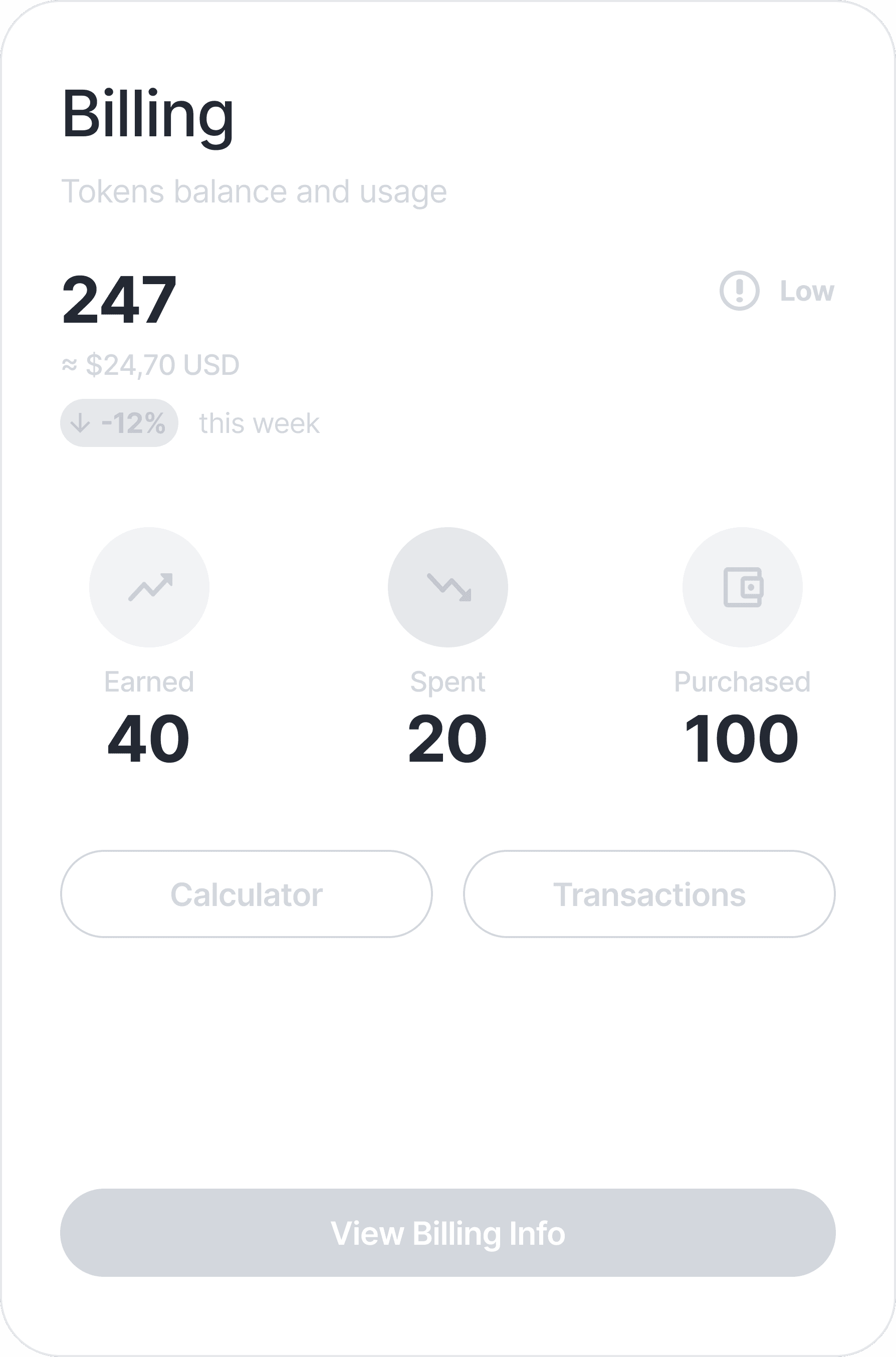 Panel de facturación y uso de tokens
